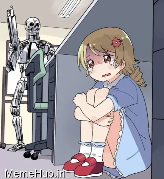 Anime Girl Hiding from Terminator Template