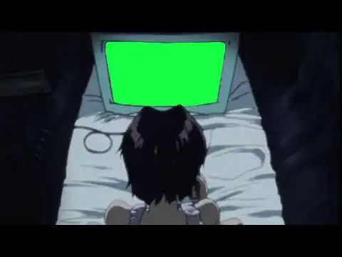 Anime Character Watching TV Green Screen