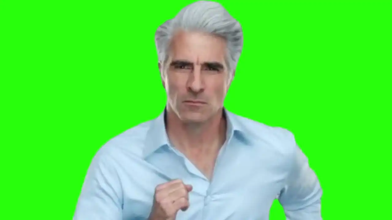 Apple guy running meme green screen