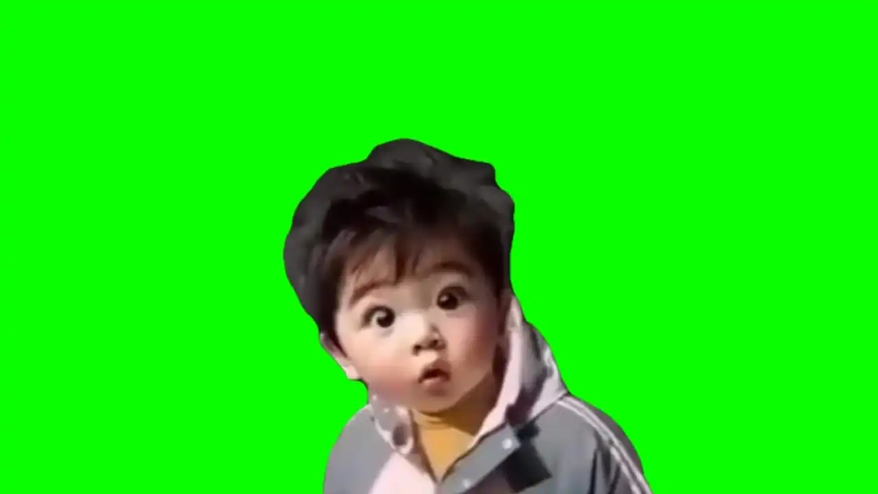 Baby face looking around meme green screen