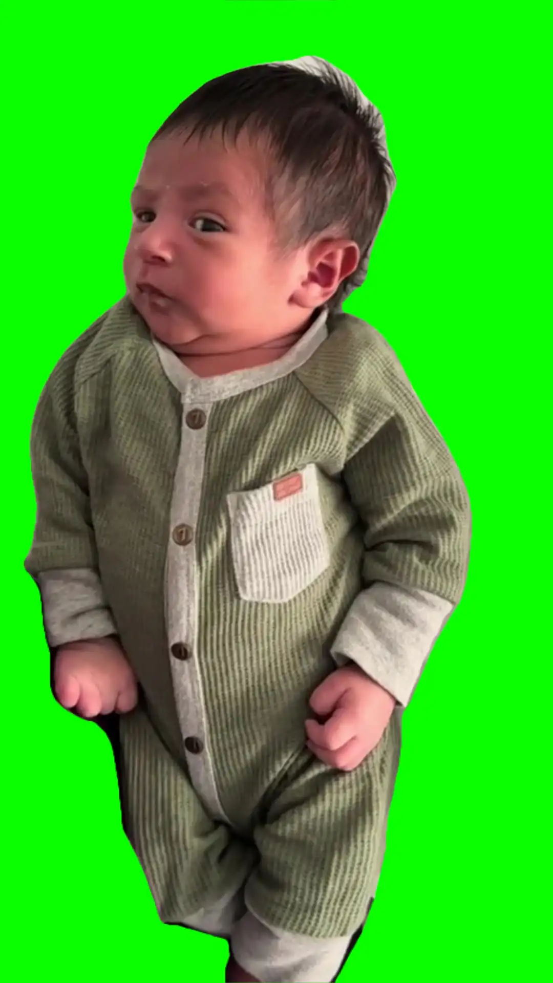 Baby giving side eye green screen