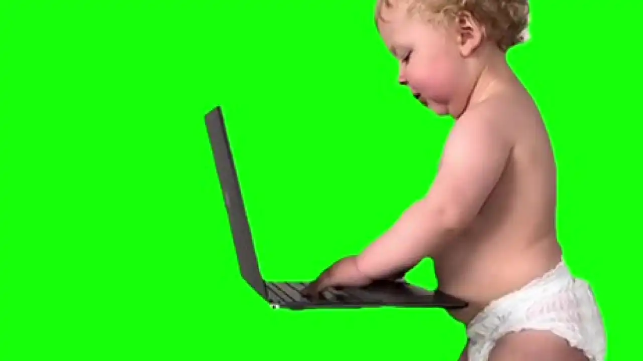 Baby on Laptop green screen