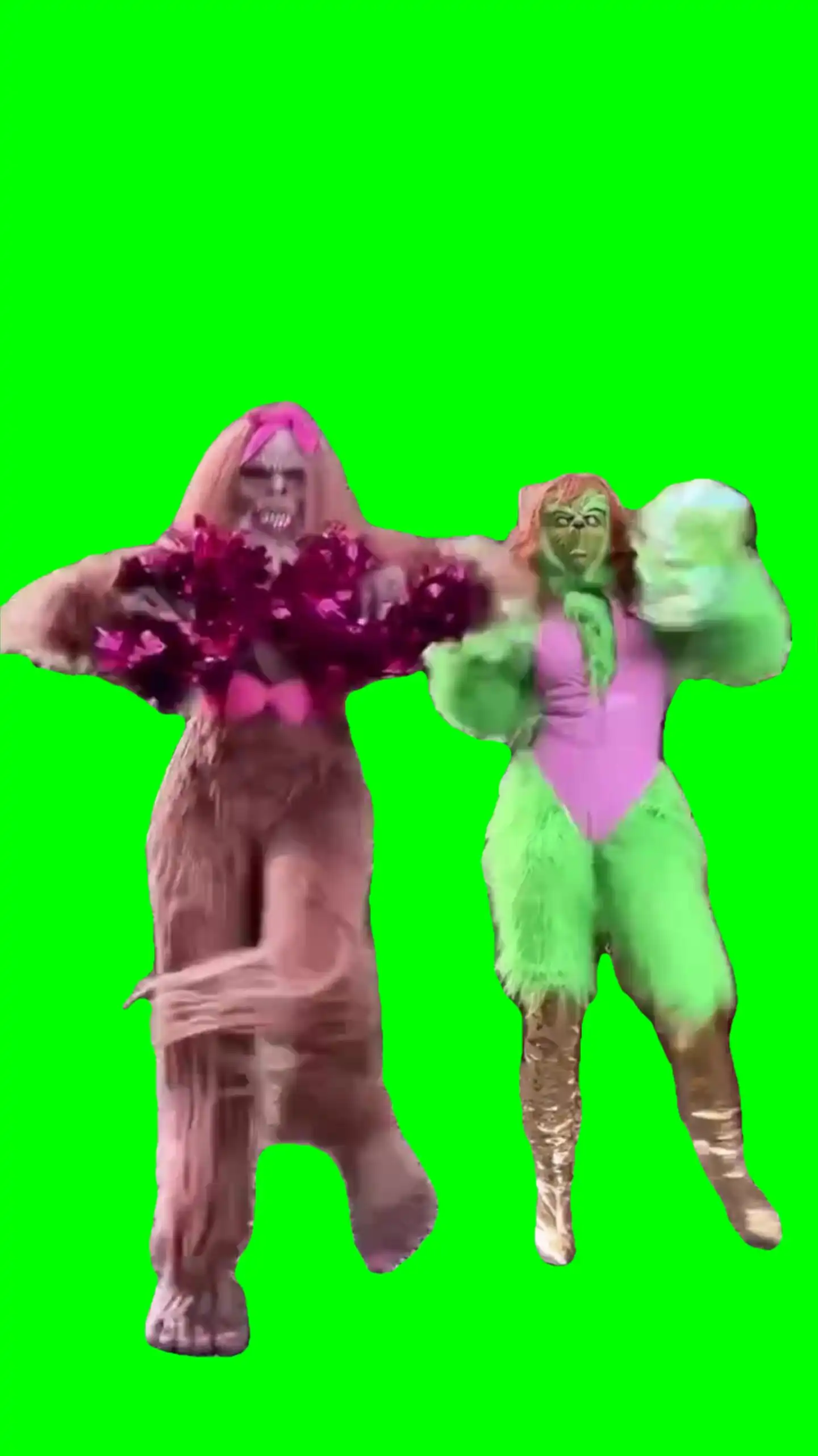 Bigfoot and grinch dancing green screen