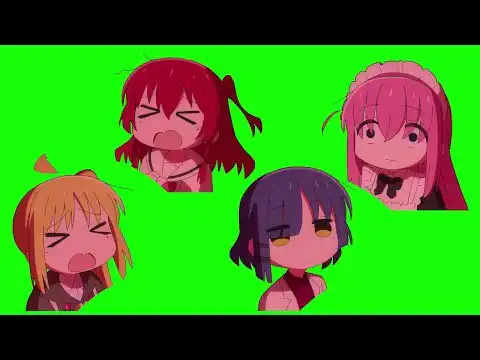 Bocchi The Rock Shouting Nijika & Ikuyo Expressionless Ryo & Hitori Green Screen