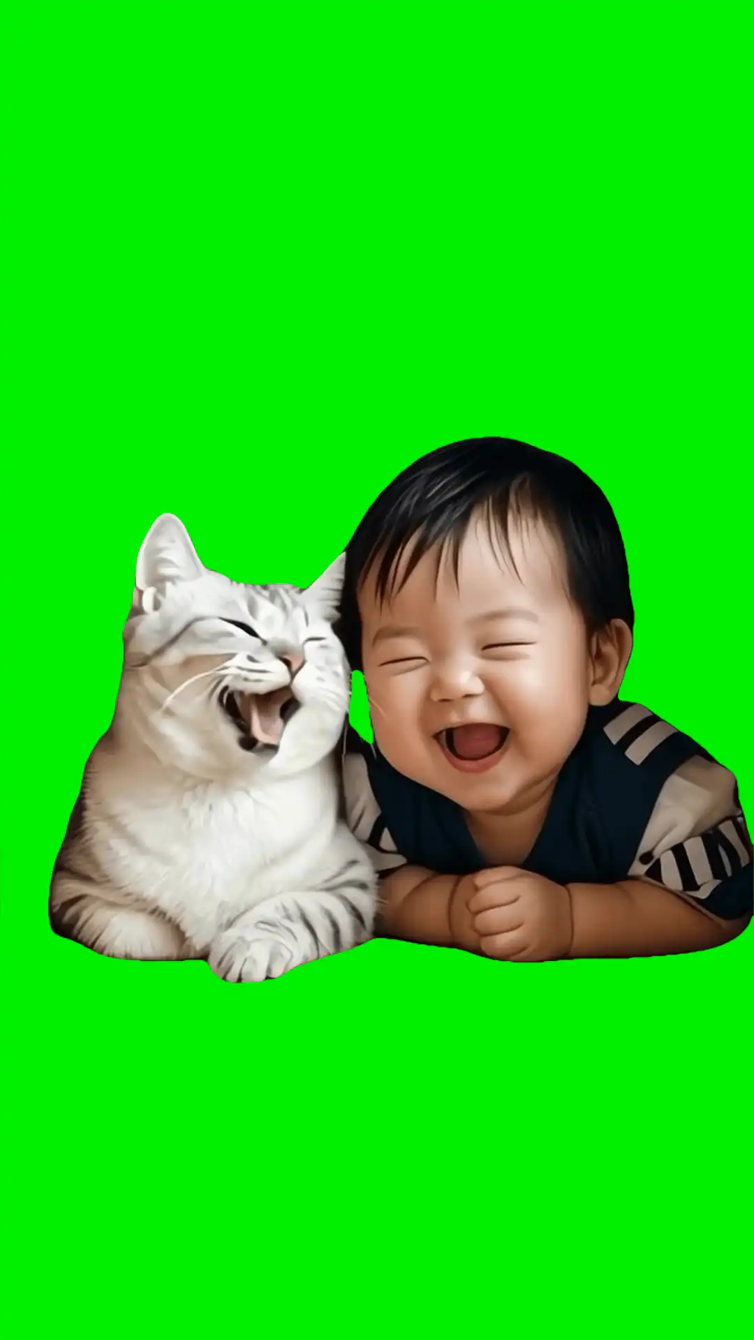 Cat and baby laugh meme green screen