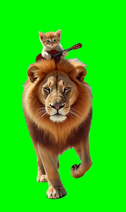 Cat and lion walking Meme Green Screen