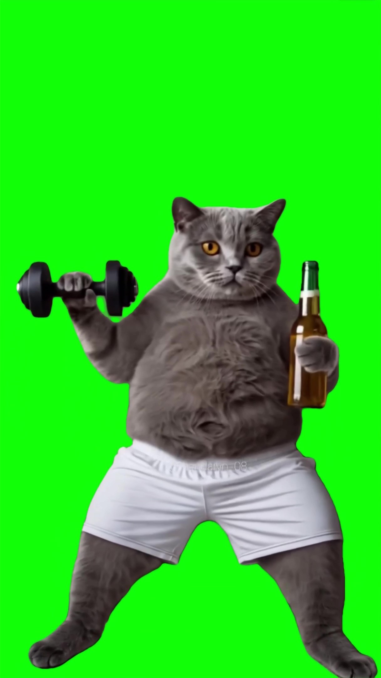 Cat working out and drinking meme Green Screen