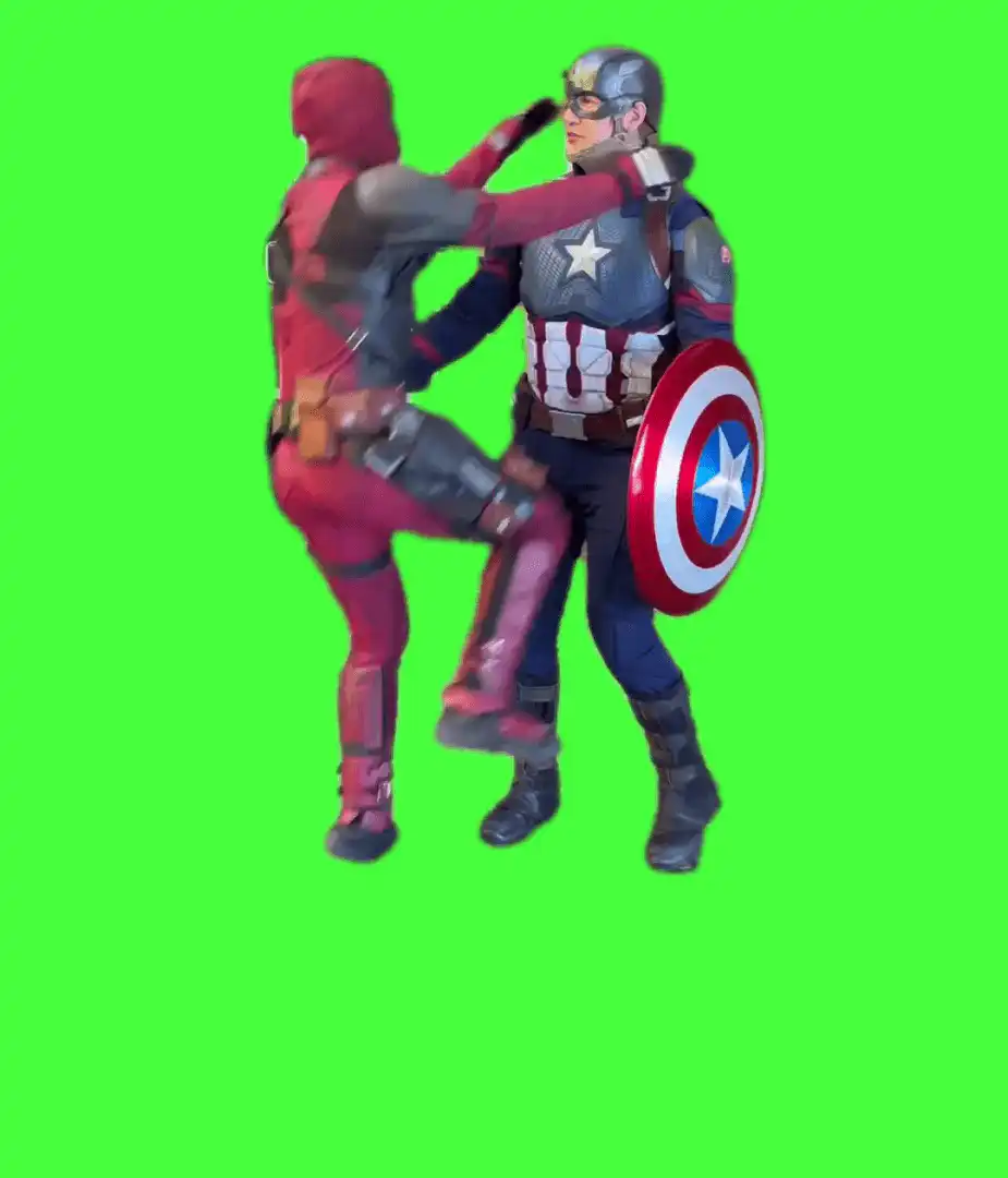deadpool hugging captain america meme green screen
