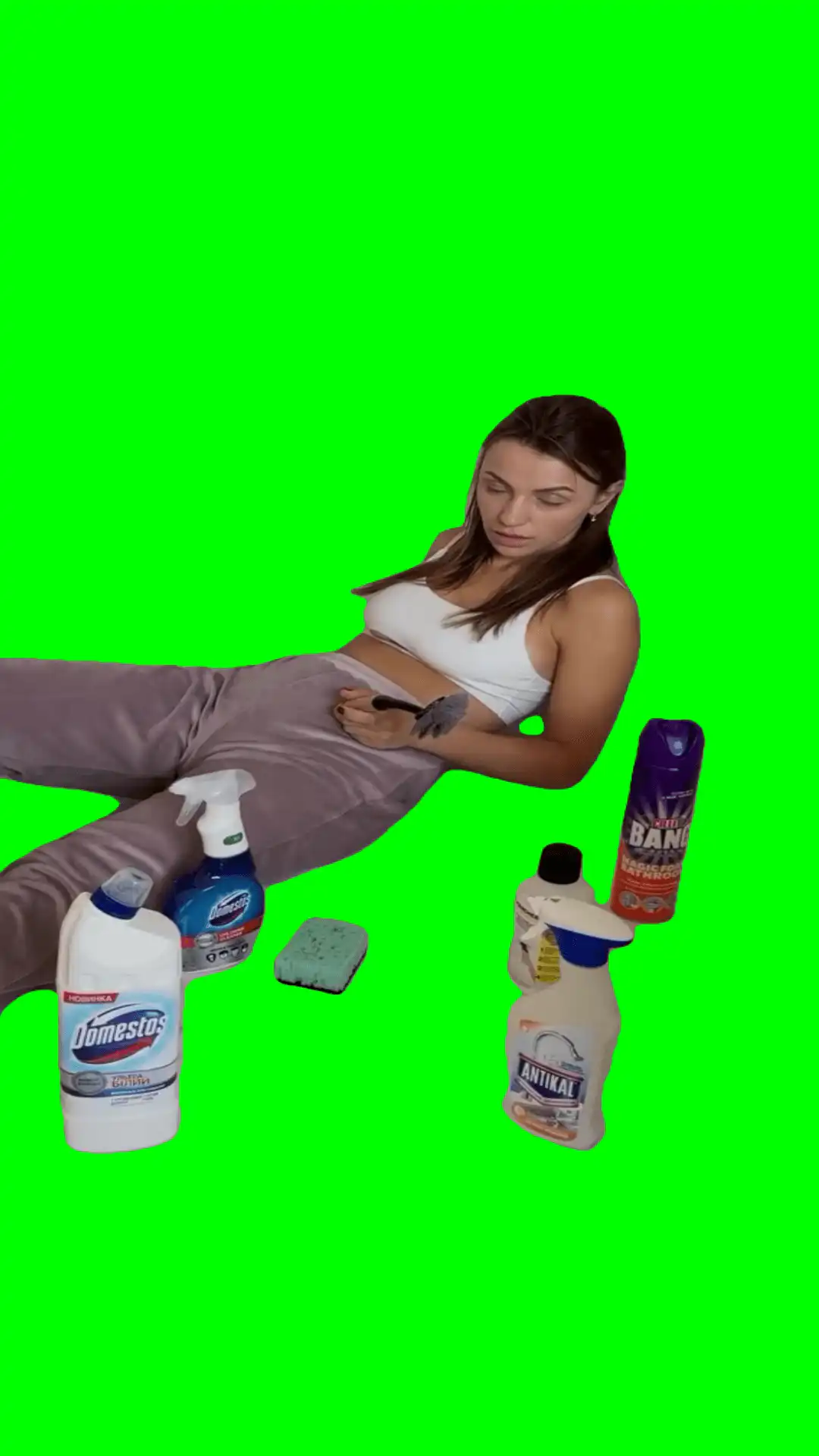 Exhausted woman green screen