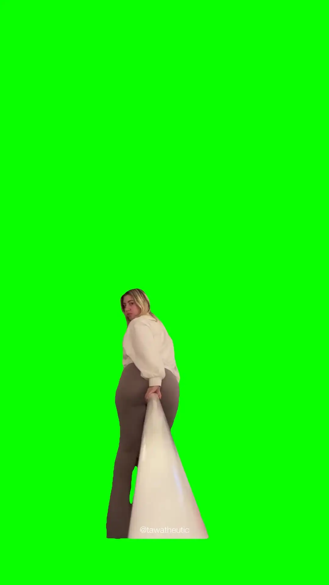 Girl farts in a tube green screen