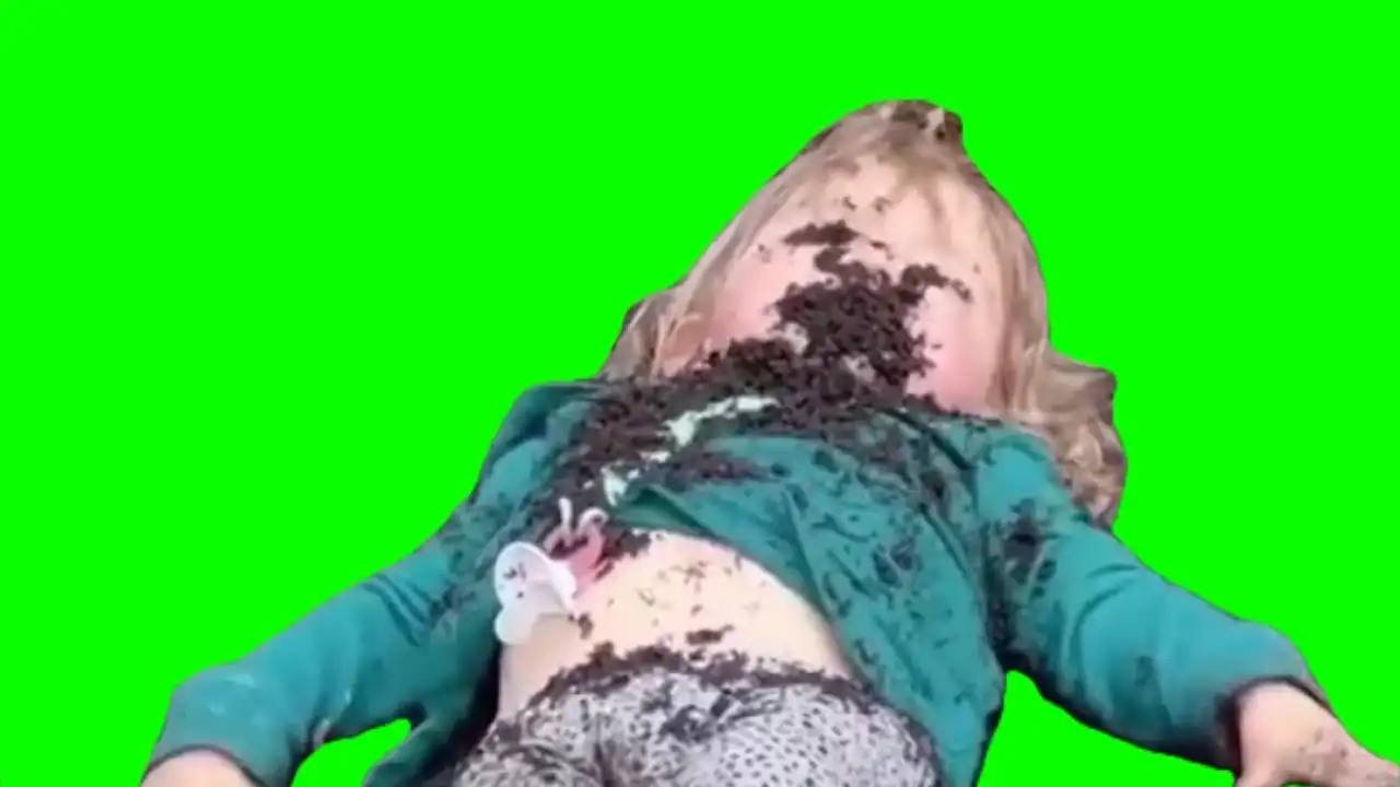 Girl playing with dirt meme green screen