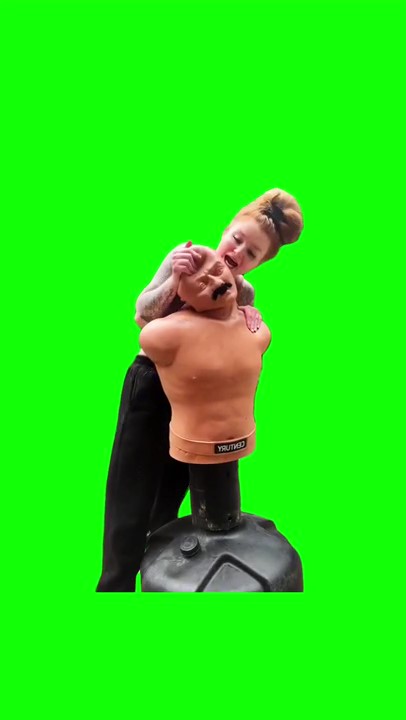 Girl punches a dummy meme green screen