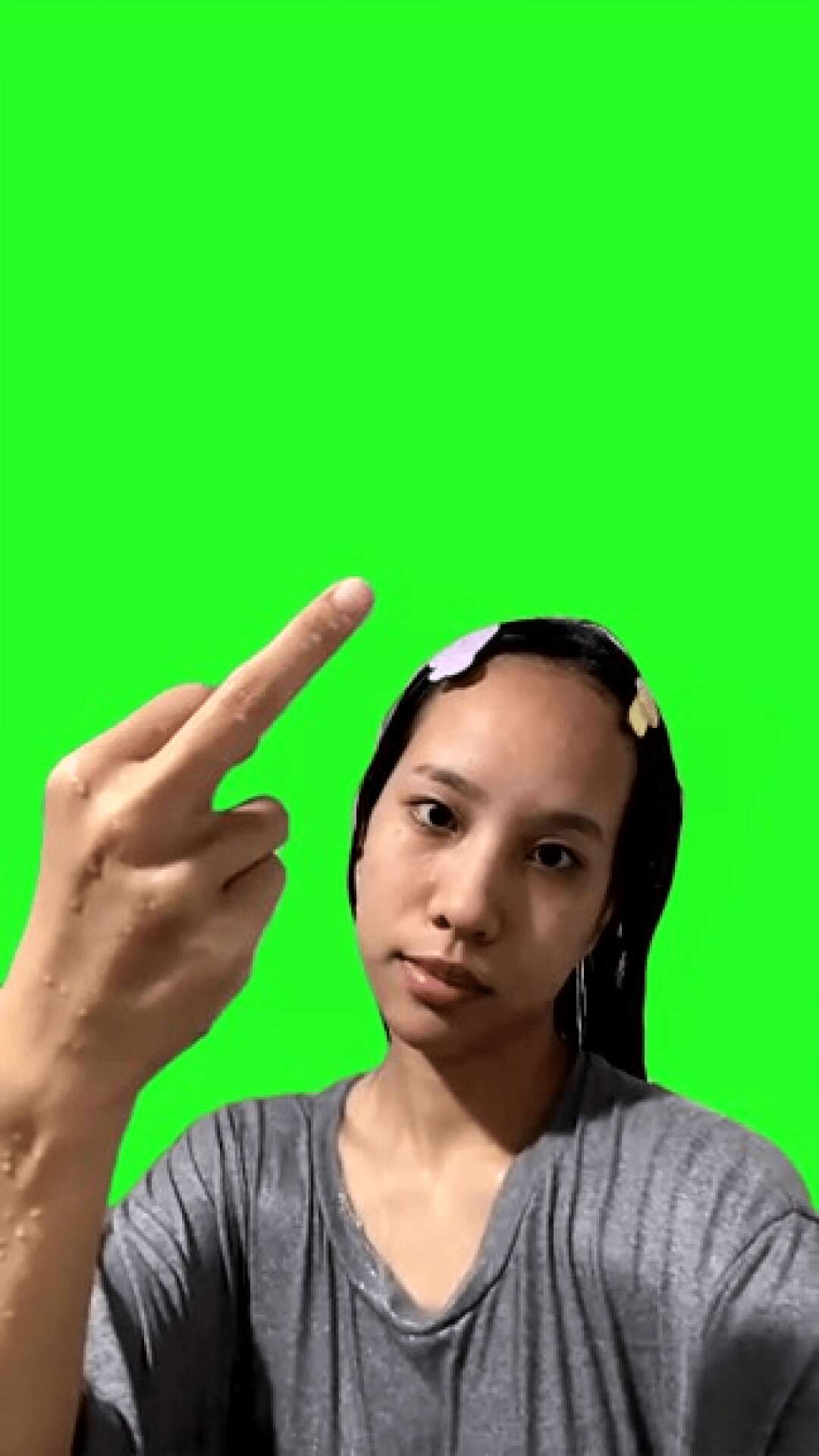Girl throwing middle finger in the air Meme Green Screen
