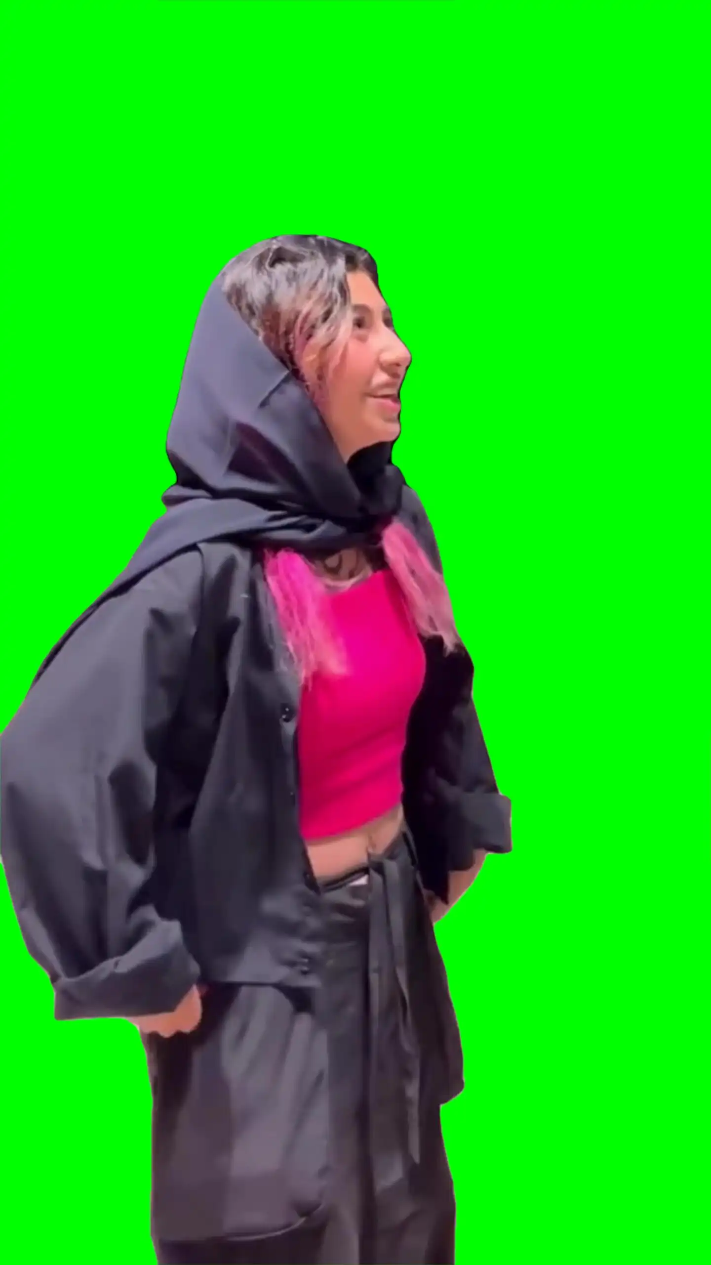 girl with squeeky laugh meme green screen