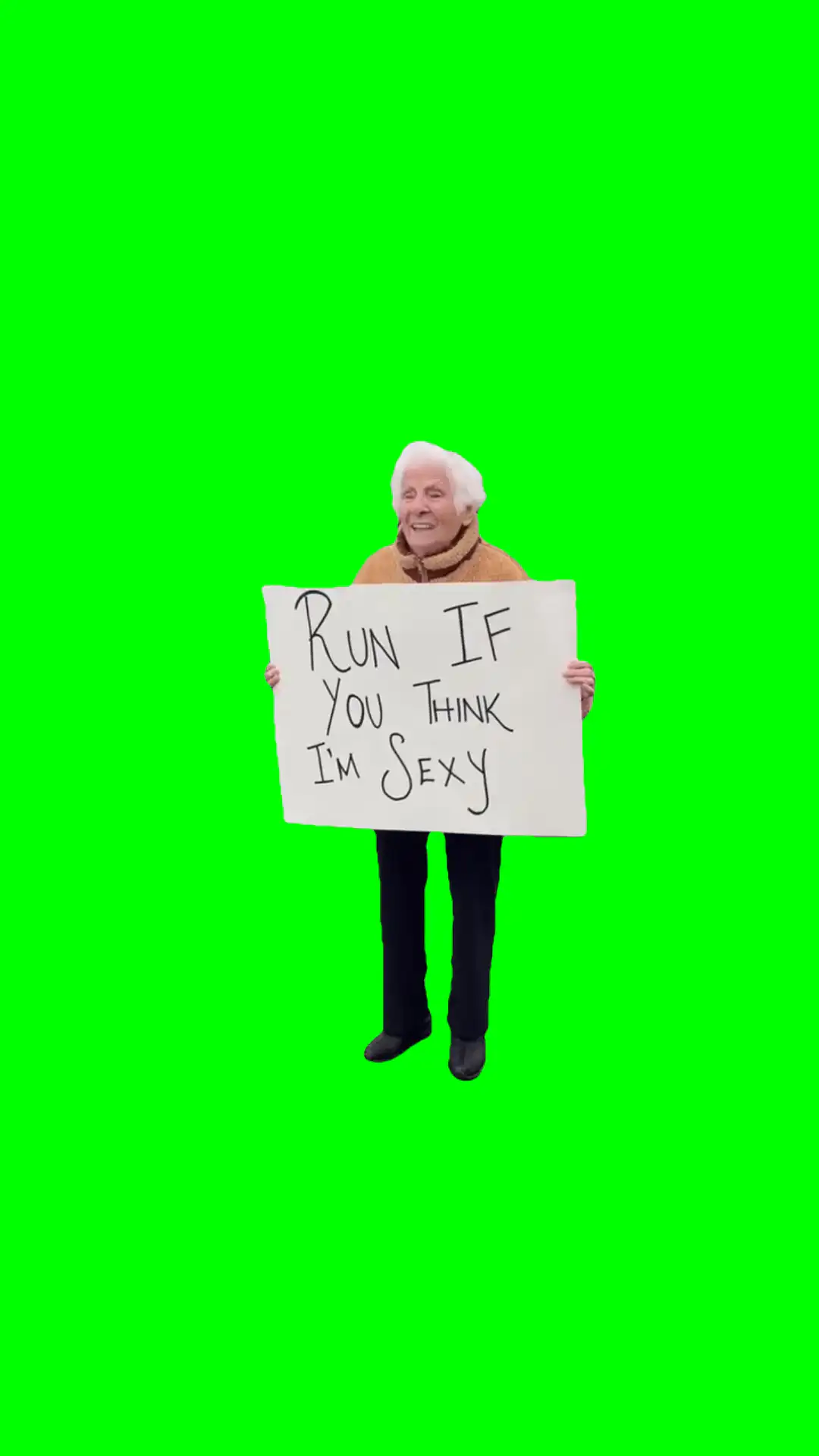 Grandma holding a sign meme green screen