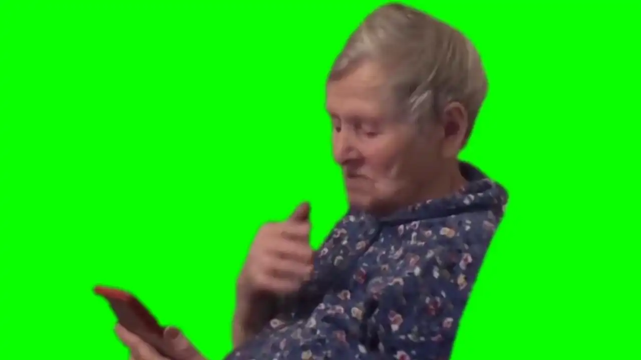 Grandma swiping her phone green screen
