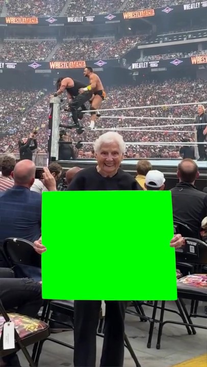 Grandma with a sign at wrestlemania Meme Green Screen