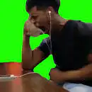 Guy Crying Over Music in Class Green Screen