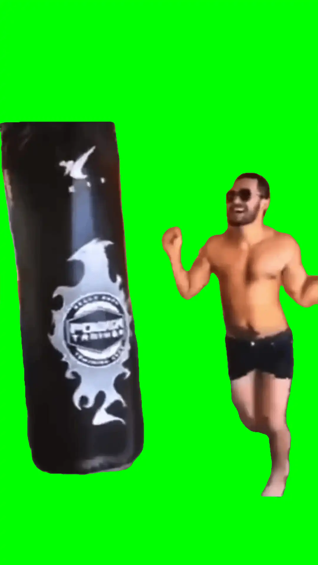 Guy slightly hits punching bag green screen