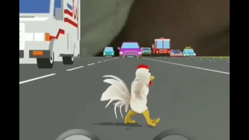 hen walking on road meme