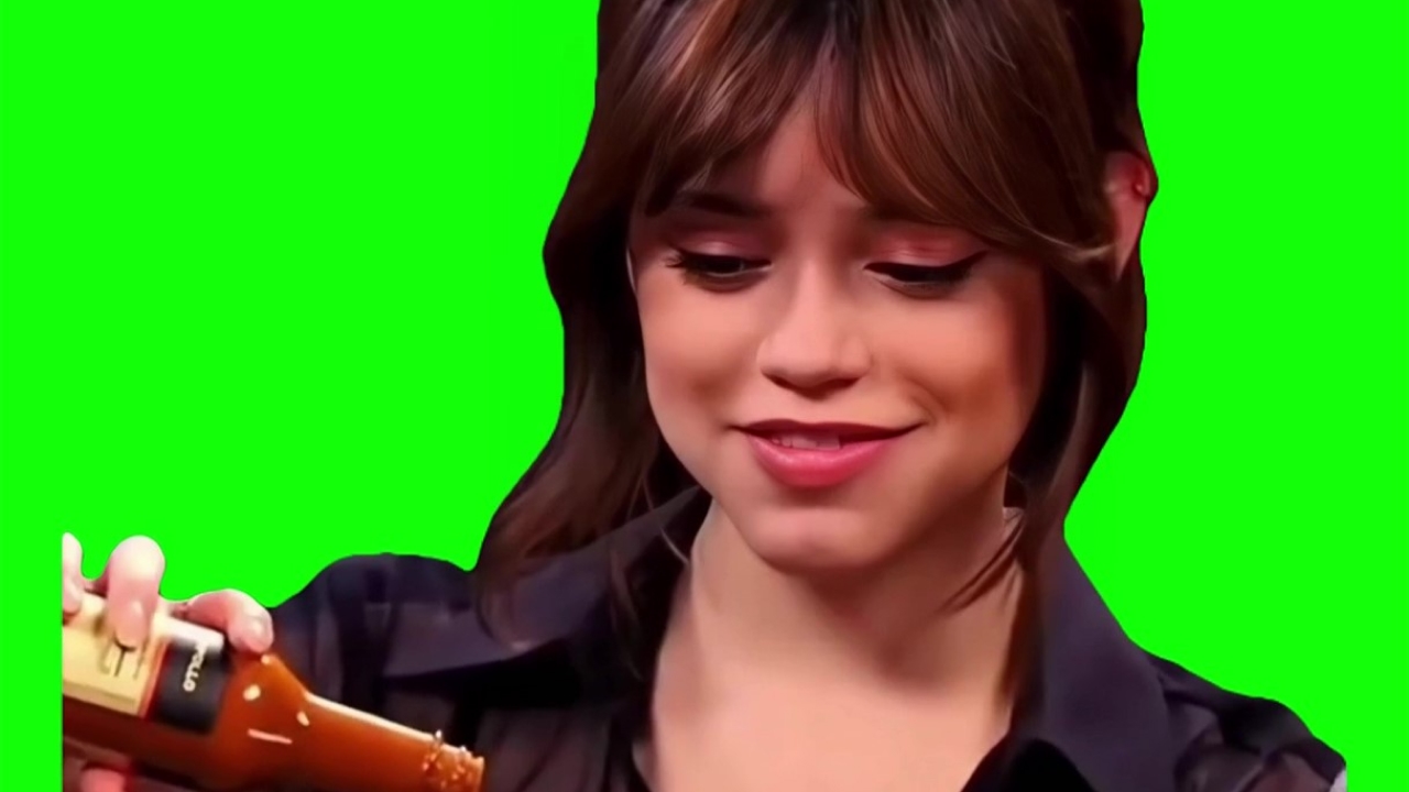 Jenna Ortega eating wings meme Green Screen
