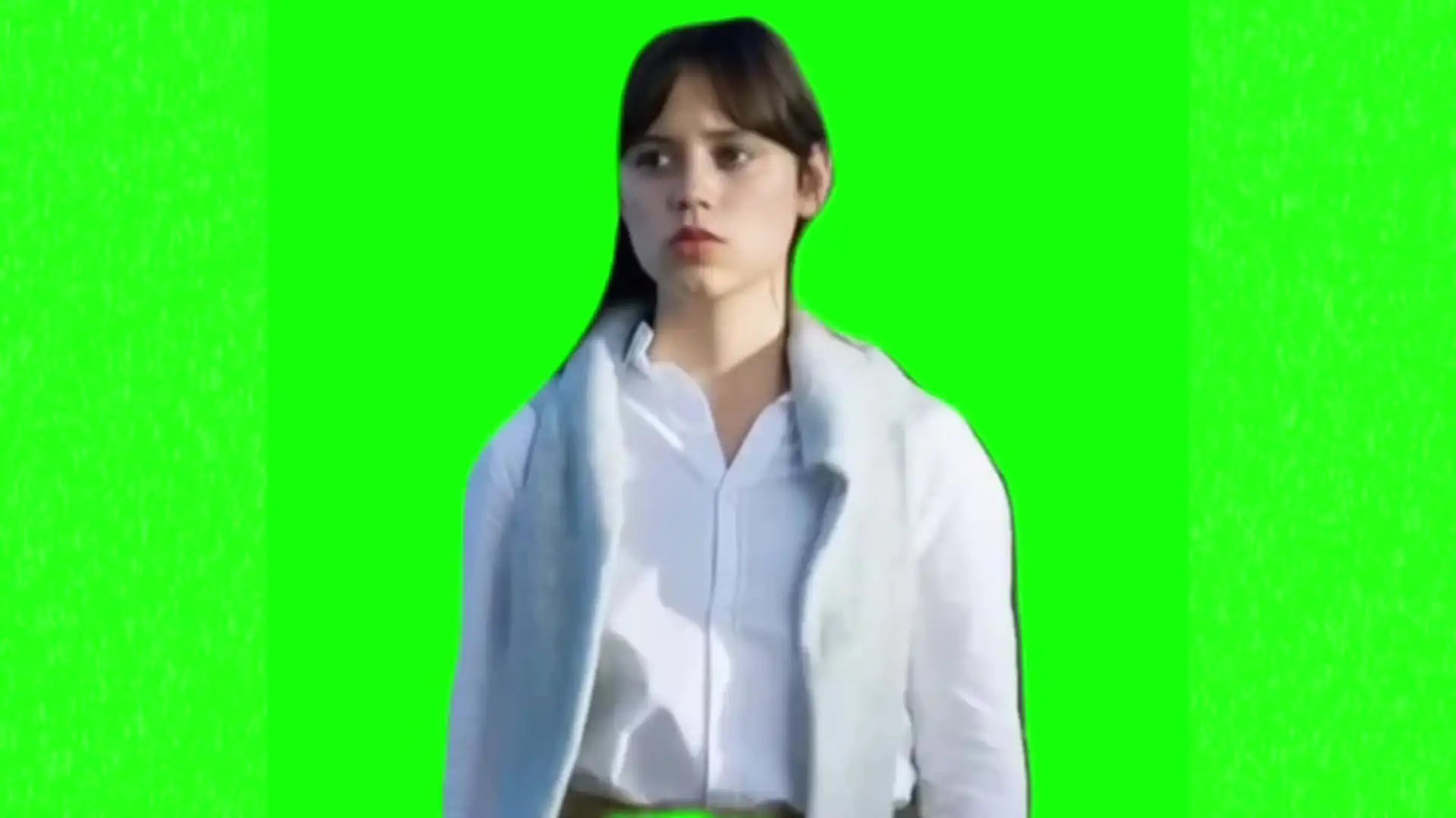 Jenna Ortega walking up meme green screen