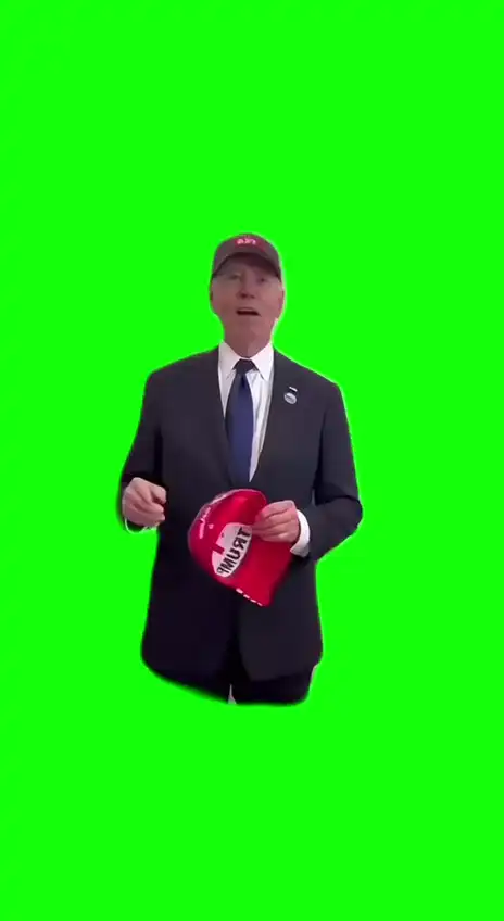 Joe biden wearing trump hat meme green screen