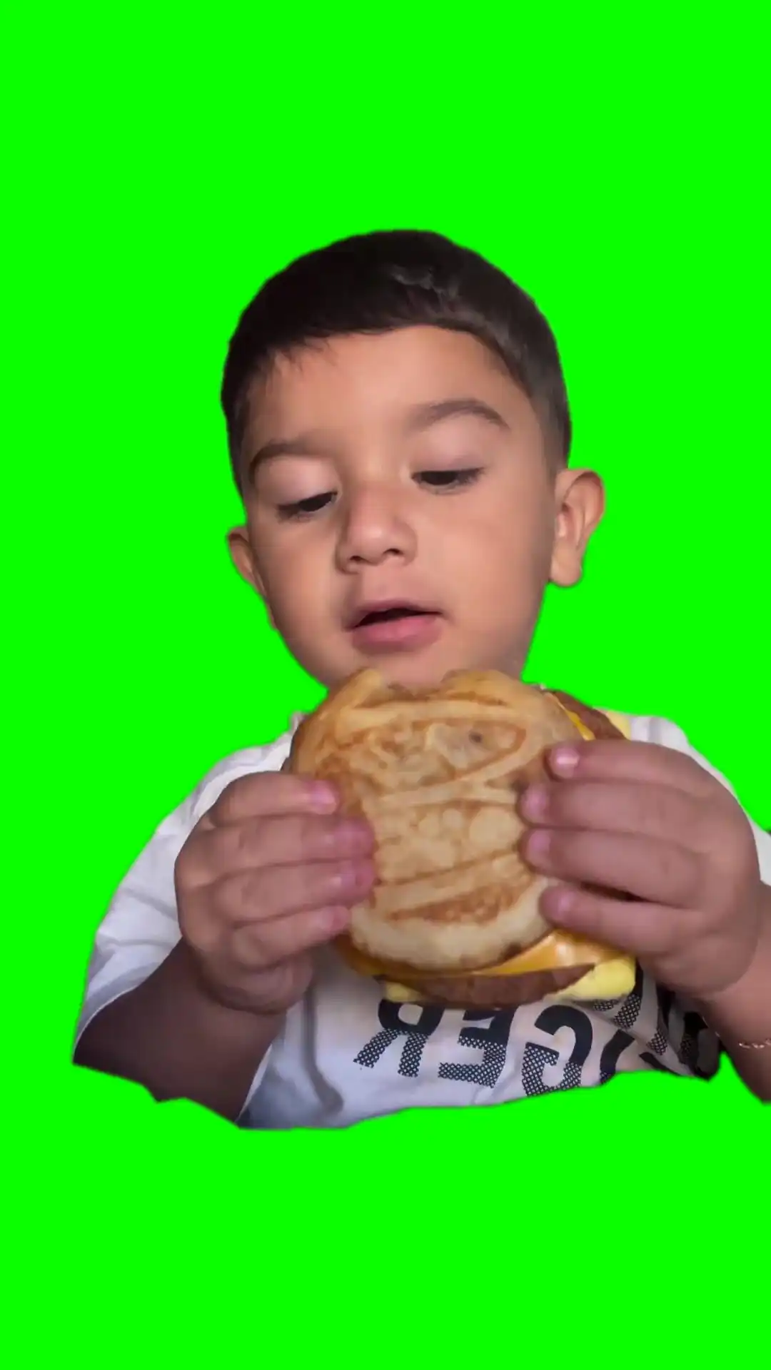 Kid eating McDonald sandwich green screen