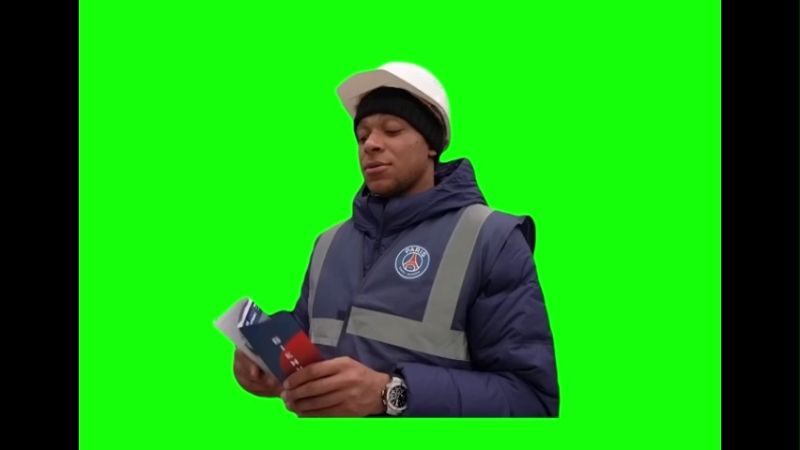 Kylian Mbappe looking at Paper Green Screen Memes