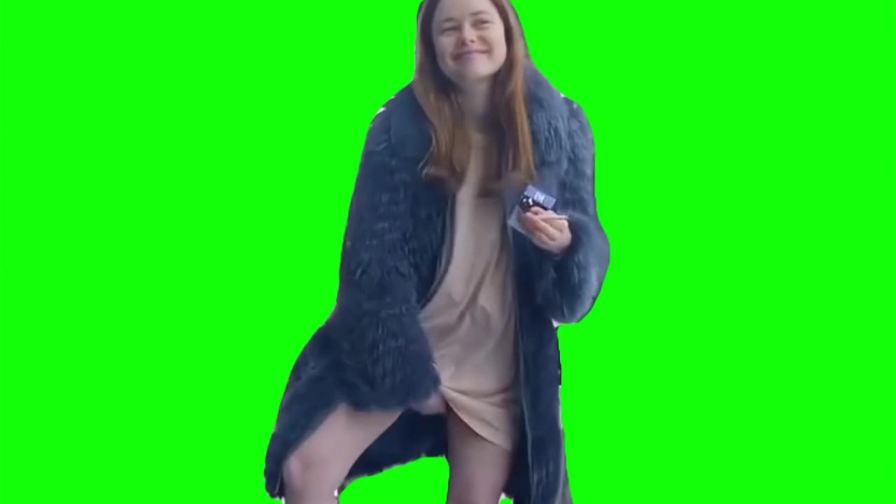 lady catching and tossing a kiss between her legs Green Screen