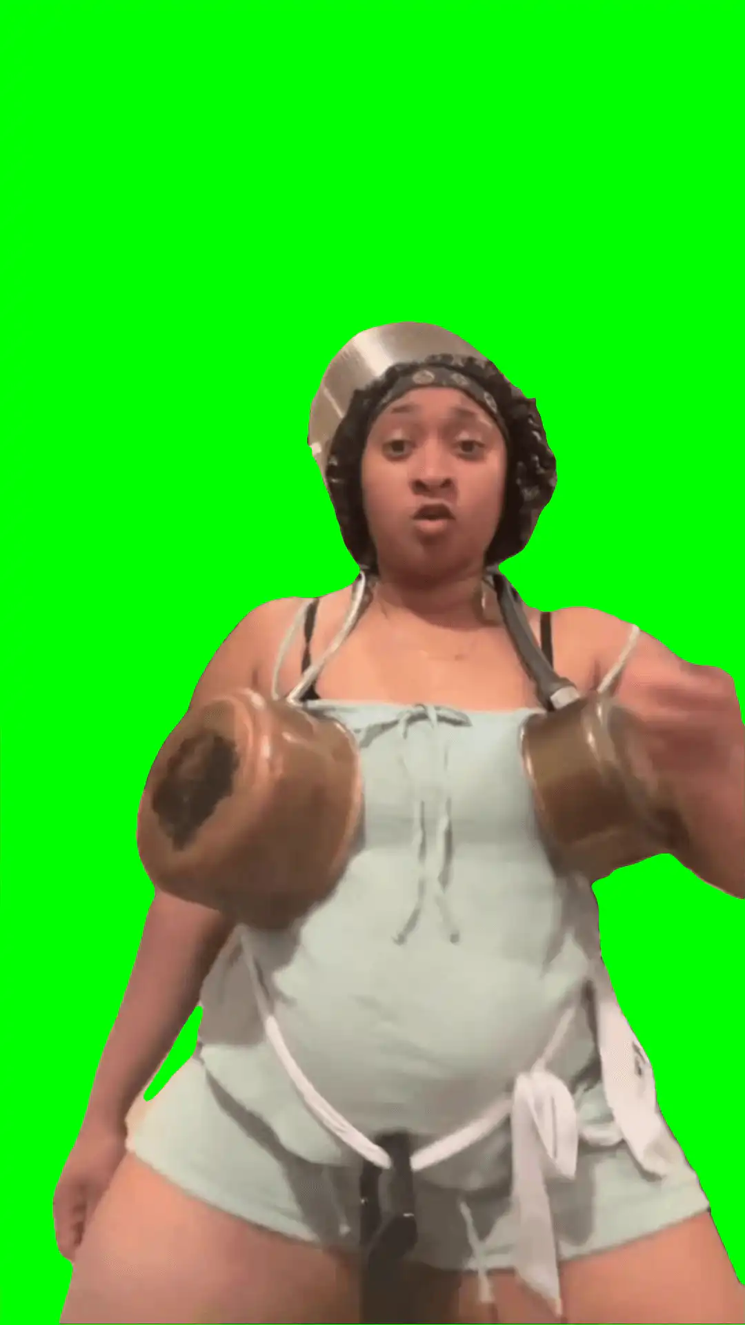 Lady dancing With Pots n pans Meme Green Screen