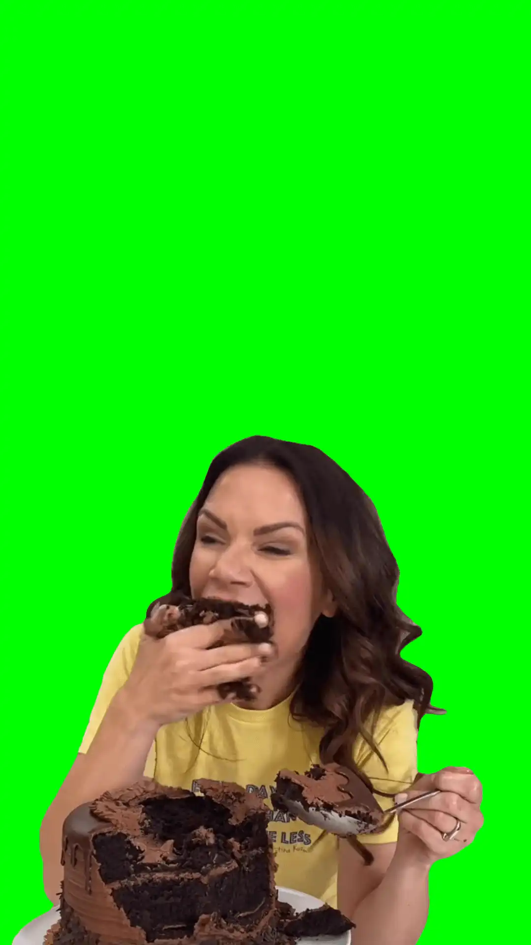 Lady eating a cake meme green screen