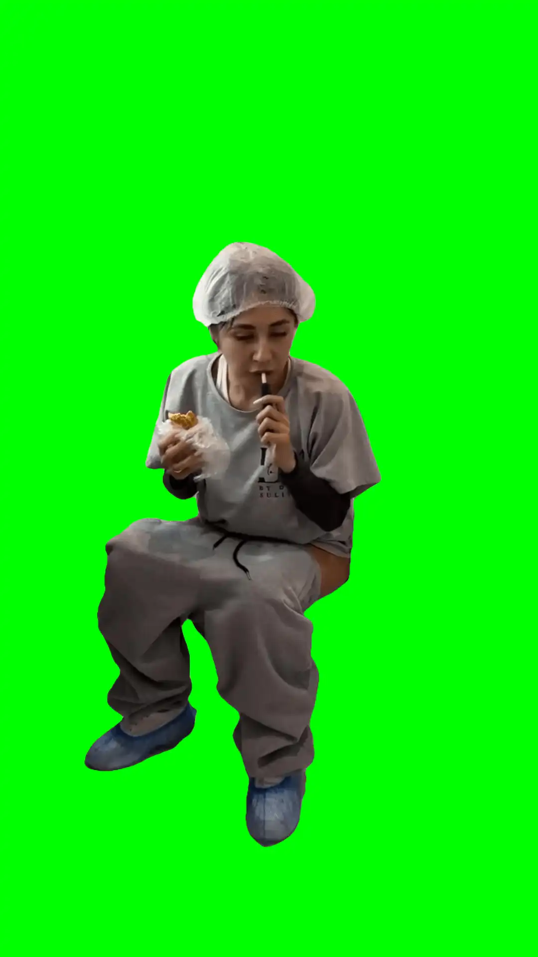 Lady eating on toilet meme green screen