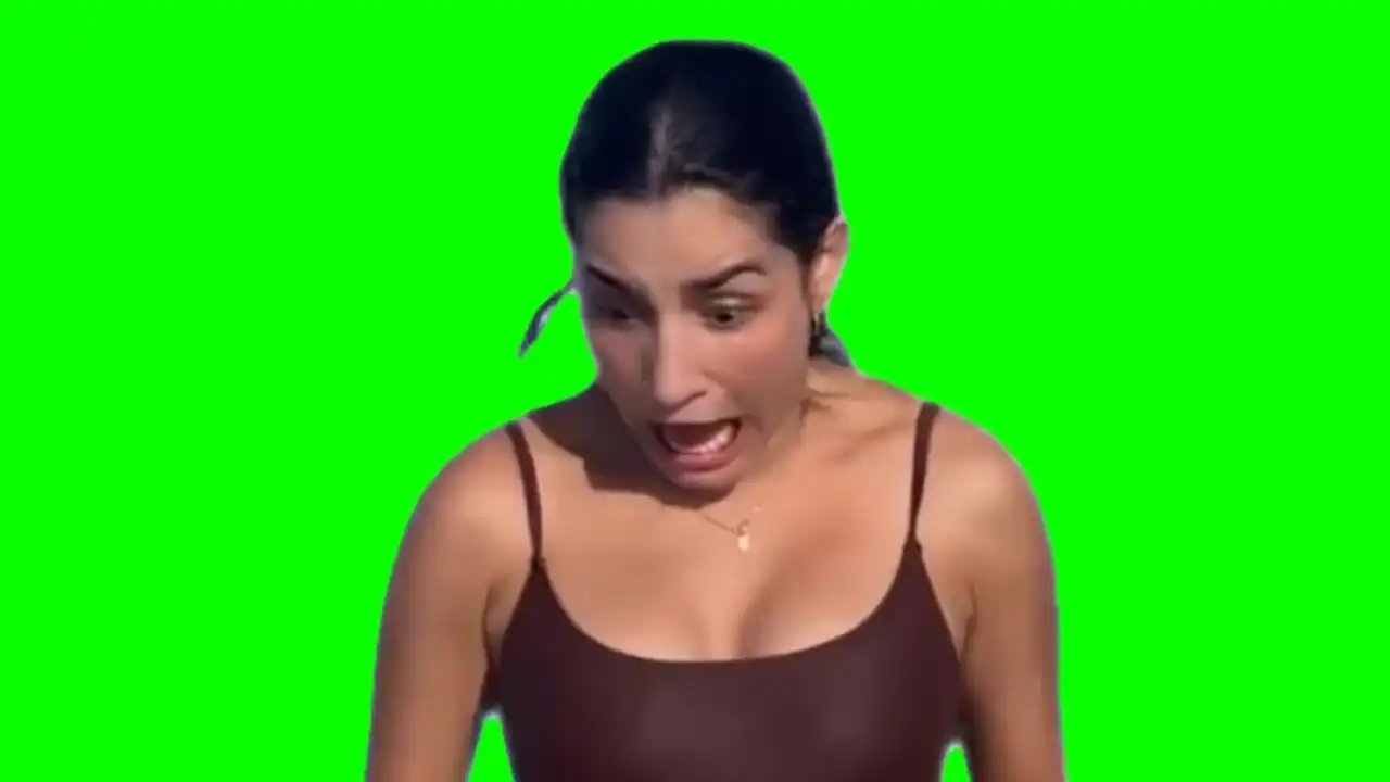 Lady get scared of leaf meme green screen