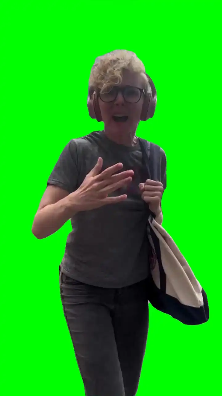 Lady gets spooked meme green screen