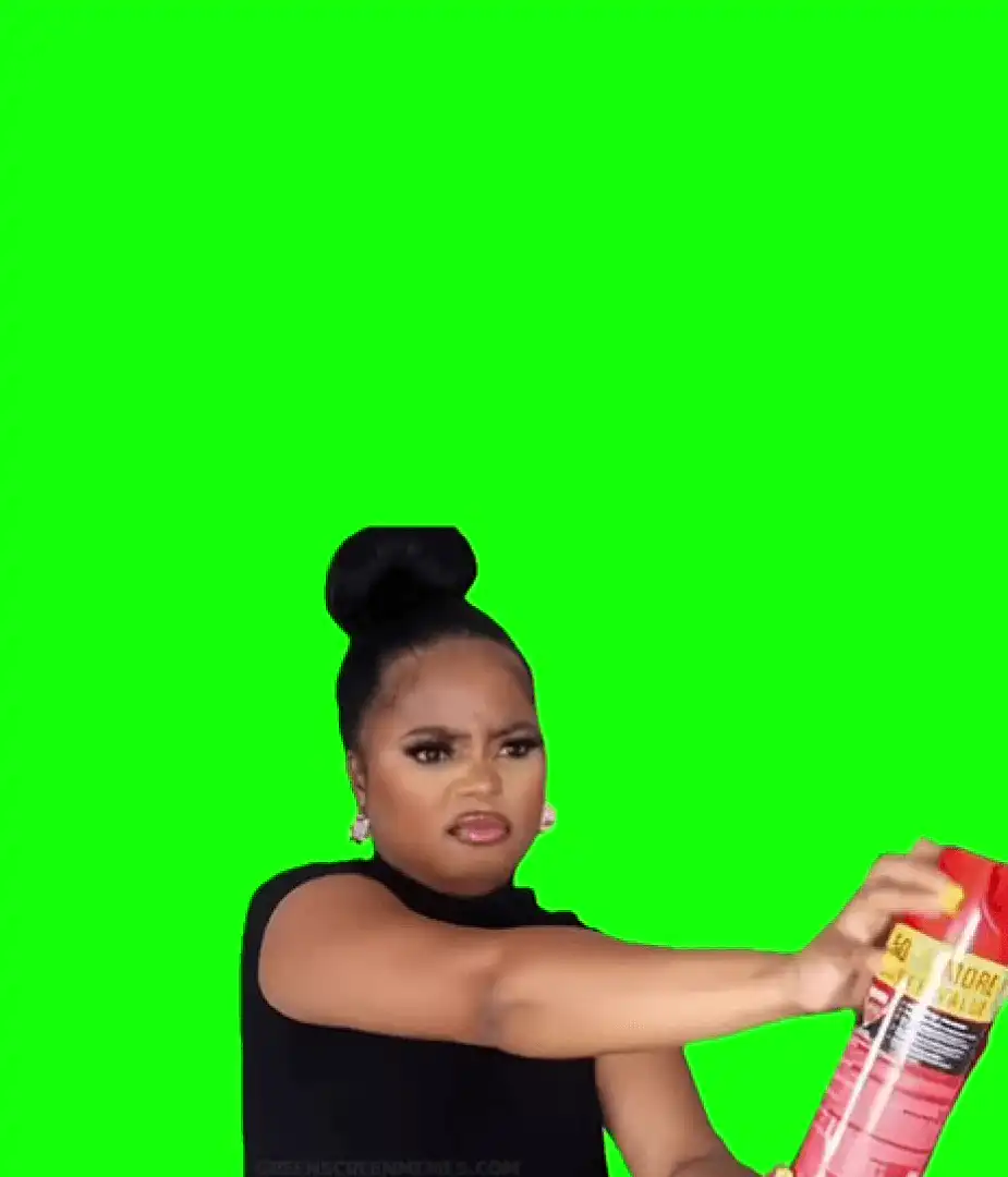 Lady Spraying bugspray Meme Green Screen