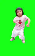 Little asian girl dancing green screen