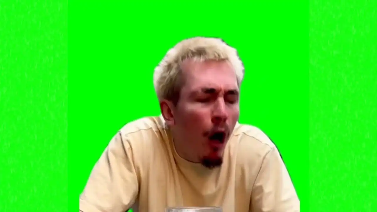 Man gagging meme green screen