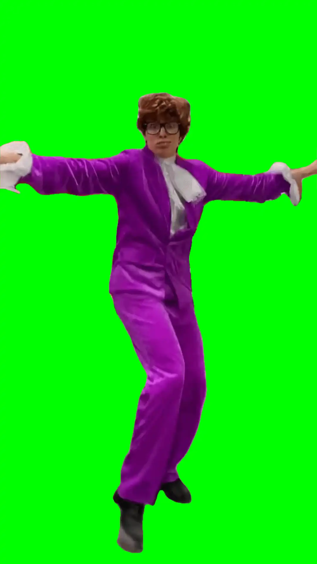 man in purple suit dancing green screen