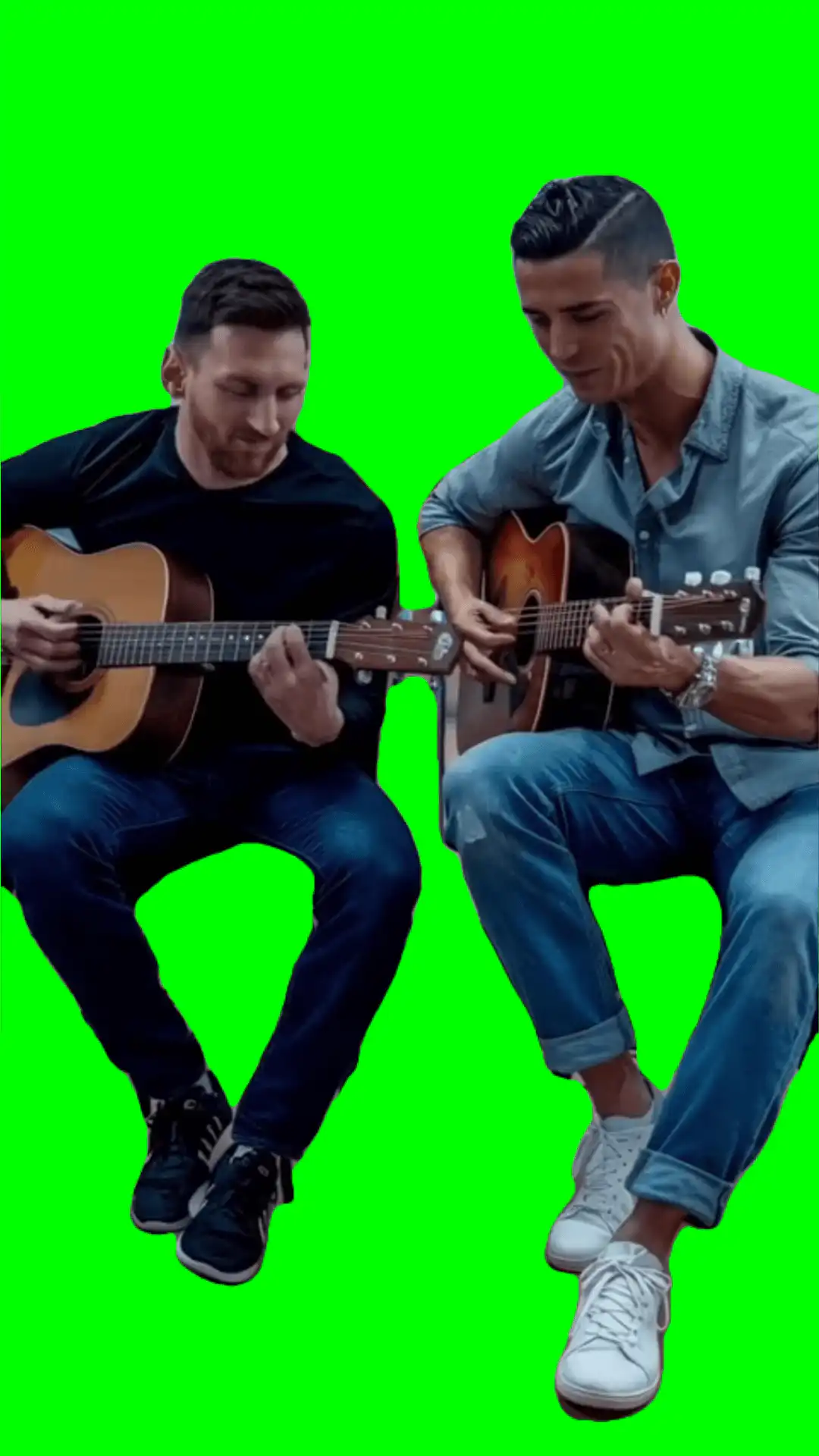 Messi & Ronaldo guitar playing meme green screen