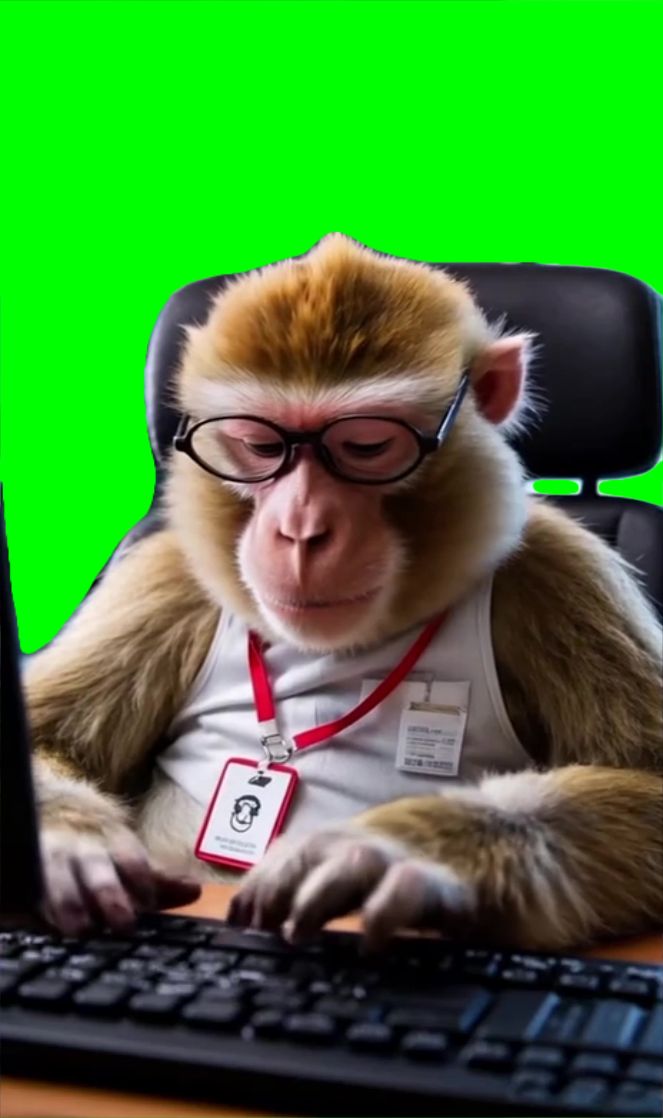 Monkey working on keyboard at office meme Green Screen