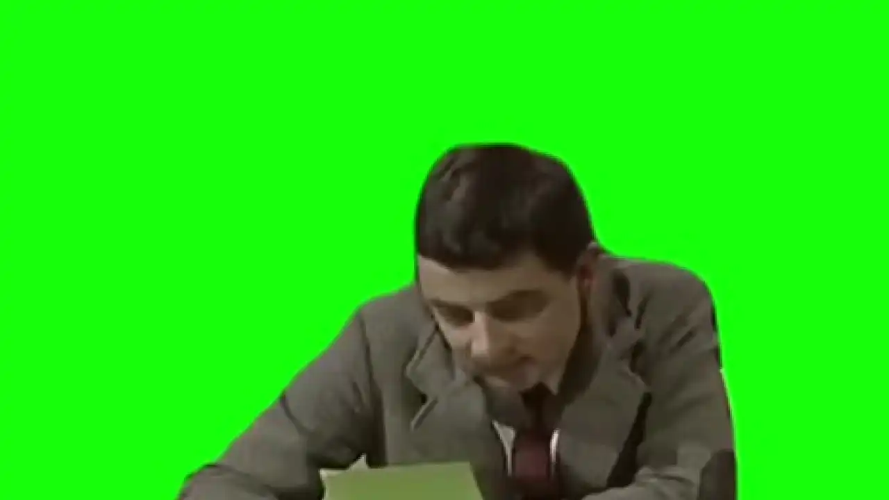 Mr.Bean shocked Looking at paper meme green screen