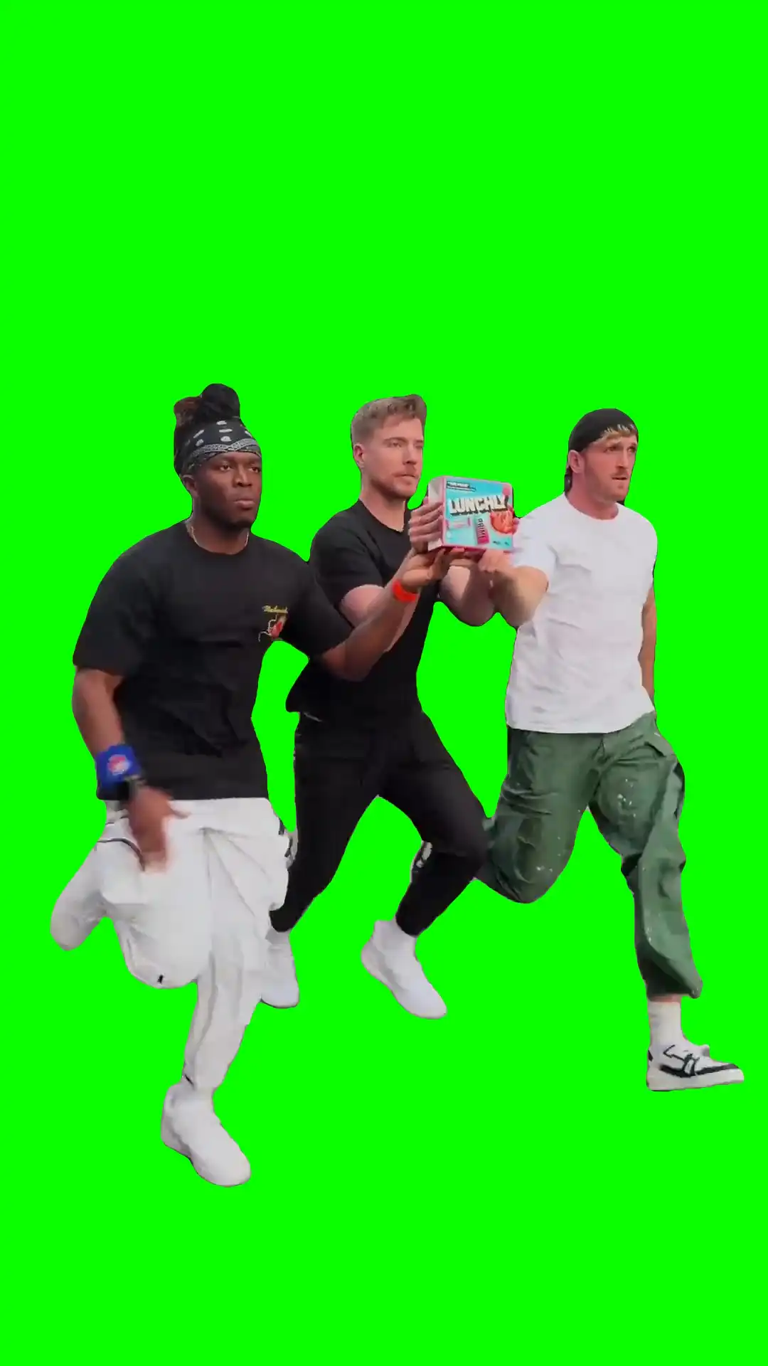 Mr.Beast Logan and KSI Running Meme Green Screen