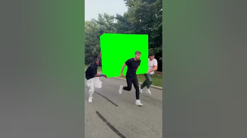 MrBeast, Logan Paul, and KSI running with the Box Green Screen Meme Template