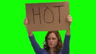 Pam from The Office holding up a HOT sign green screen