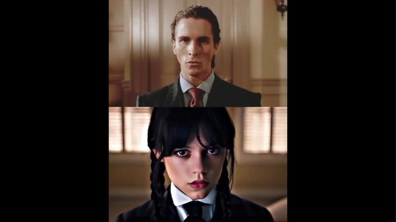 Patrick Bateman X Wednesday Addams Staring Memes