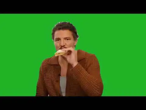 Pedro Pascal eating sandwich green screen