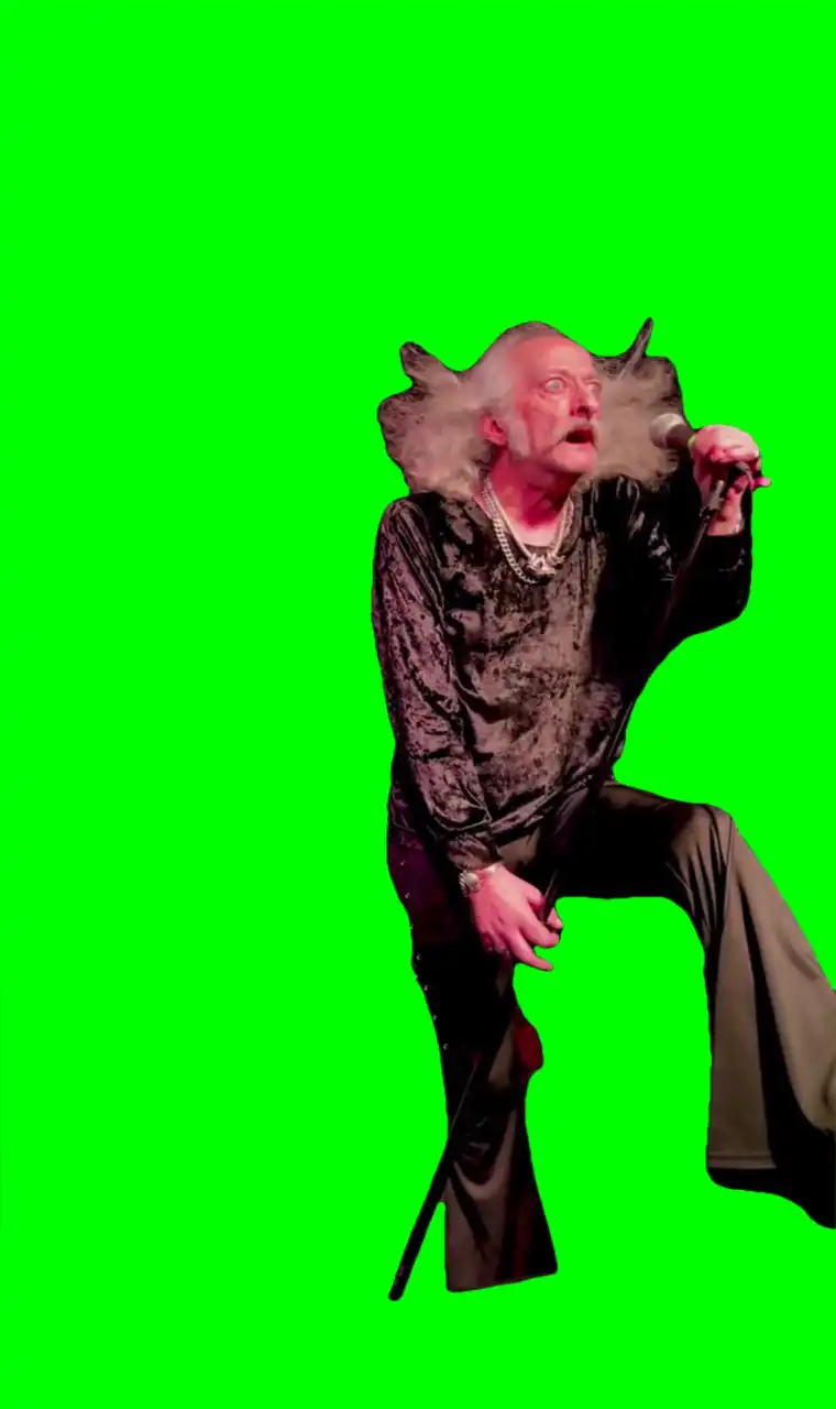 Pentagram Vocalist crazy hair green screen