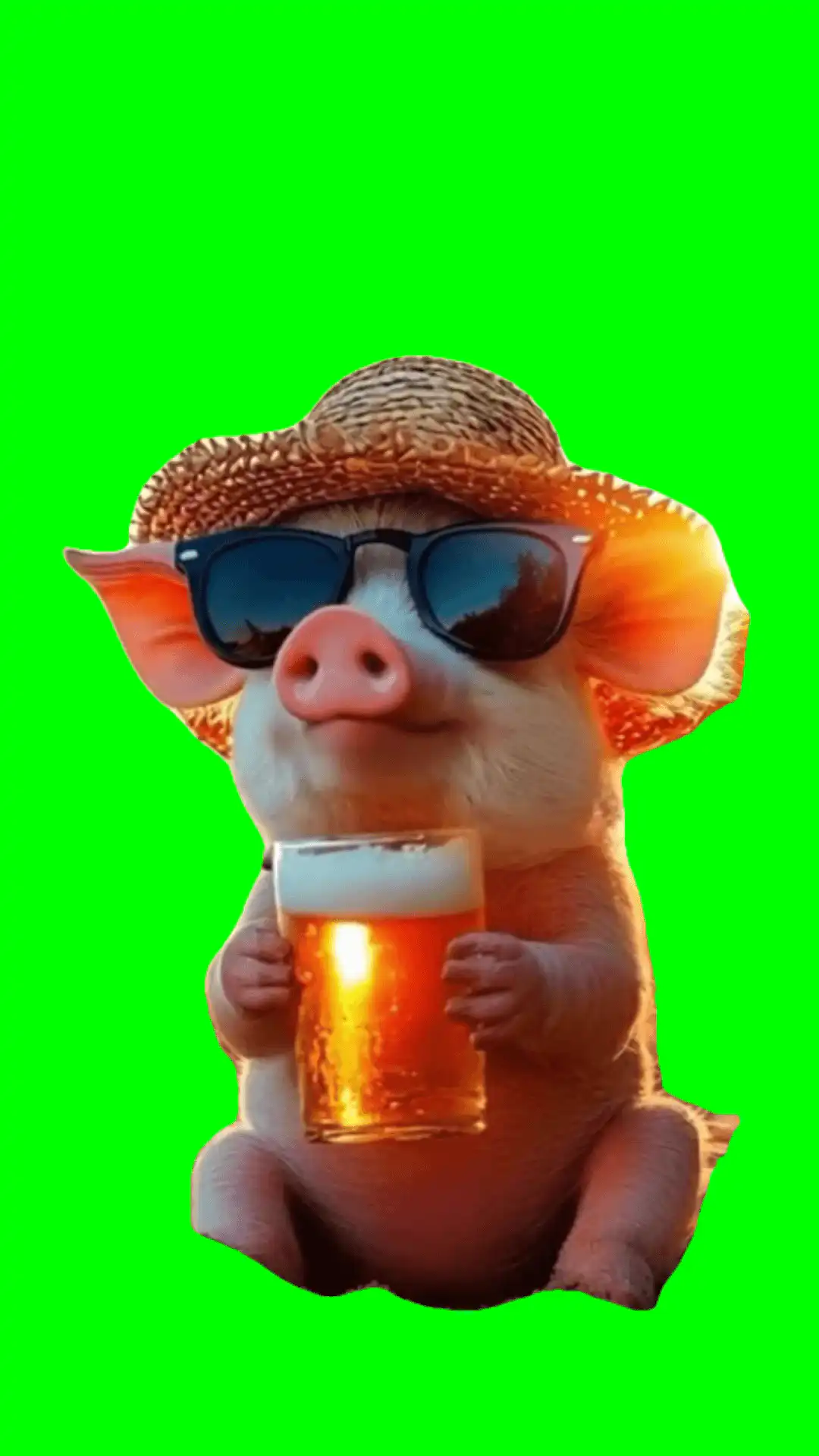 Pig drinking bear green screen