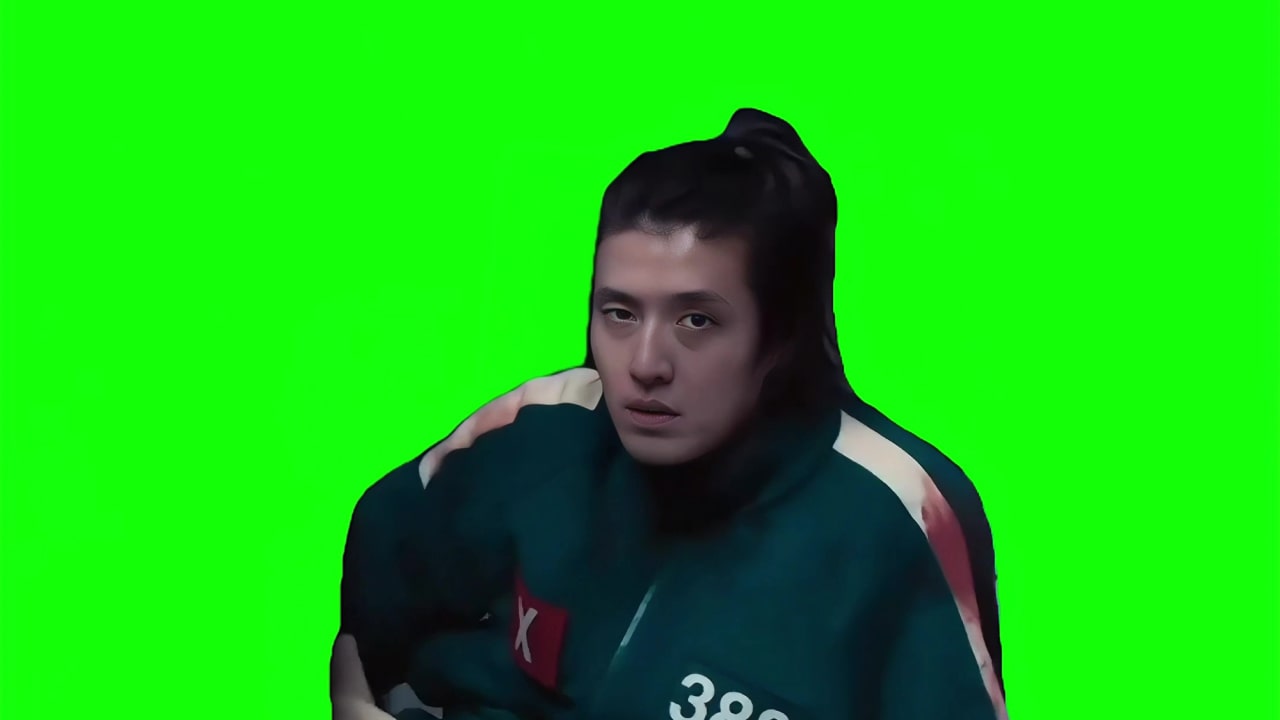 Player 456 mean mugging 388 meme green screen